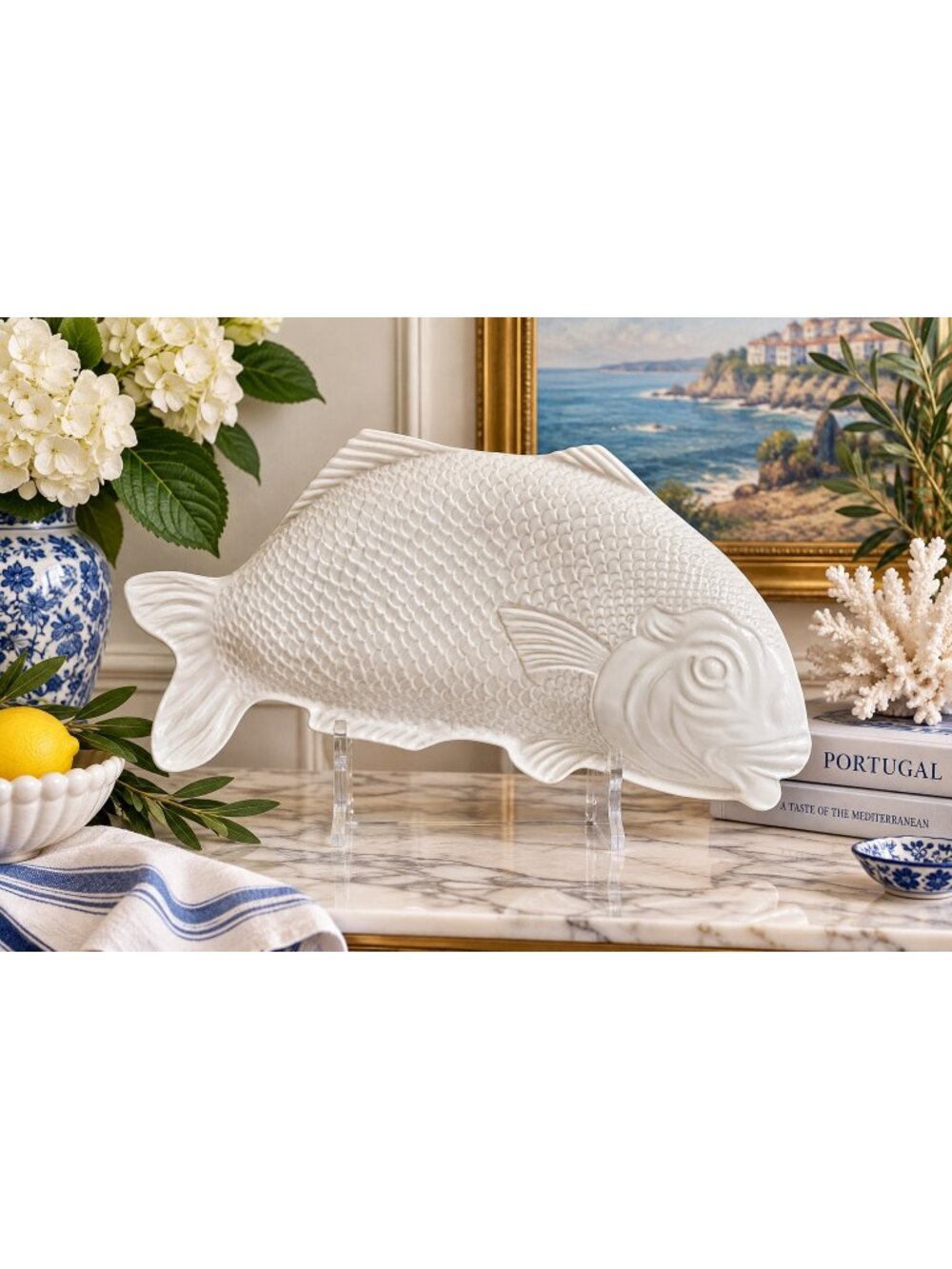 Vintage Large White Ceramic Faiancas Belo Fish Platter Portuguese Majolica
